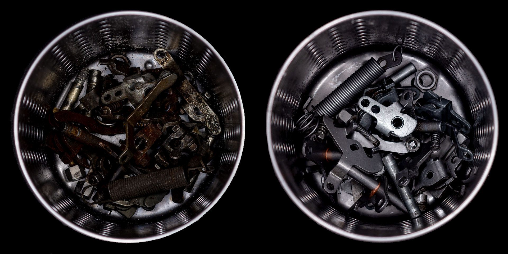 Vorh/Nachher Ansicht PerfectParts-behandelter Kleinteile